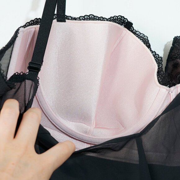 Cacique Black Mesh Embroidered Baby Doll Full Cup Nightie - Picture 2 of 9